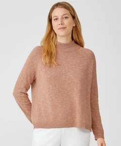 Eileen Fisher Mock Neck Coral Lightweight Sweater Sz S Organic Linen Blend - Picture 1 of 10
