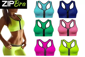 Sexy Damen-BH nahtlos Sport Frontreißverschluss bauchfreies Oberteil Trägershirt Komfort Stretch Yoga - Bild 1 von 19