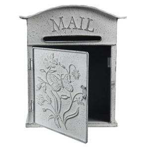 Vintage Style Outdoor Wall Mounted Letter Post Mail Box White Distressed Floral - Picture 1 of 9