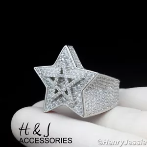 MEN 925 STERLING SILVER FULL ICY BLING CZ 3D DOUBLE STAR RING SIZE 8-12*ASR205 - Picture 1 of 5