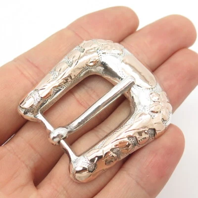 925 Sterling Silver / 10K Vintage Leaves Belt Buckle - Image 1 of 4