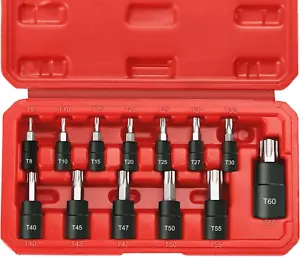 "13PCS Impact Torx Socket Set, S2 & Cr-V Steel, Detent Pin Hole, 1/4", 3/8", 1/2 - Picture 1 of 8