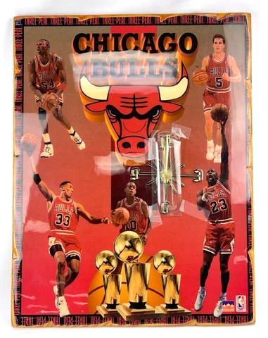 Vintage 1993 Chicago Bulls Three-Peat Poster/Wooden Clock Cover