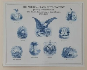 Souvenir ABNCo Card SO 59 200th Anniv Eight States Eagle with eight state seals - Picture 1 of 2