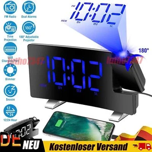LED gekrümmter Bildschirmmit Projektion Digital Funkuhr Dimmbar Tischuhr Alarm - Bild 1 von 27