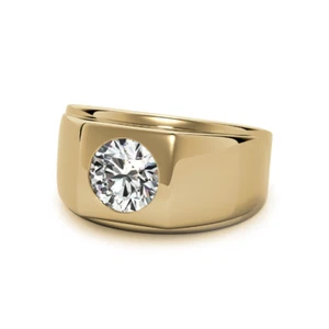 Mens Round Diamond Ring 1.50 Ct 10 MM IGI Lab Created Solid 14K Yellow Gold Band - Picture 1 of 12