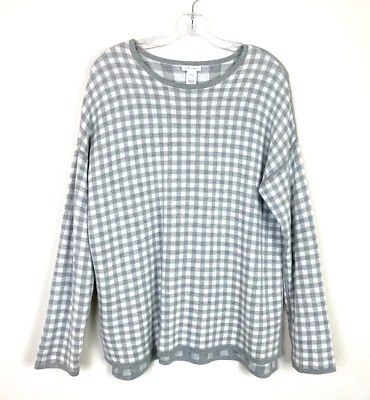 Suéter J. Jill Reversible Talla S Gris Blanco Cuadros Guinga Mezcla Algodón Alto-Bajo Foto 1 de 4