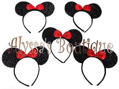 5 Diademas Orejas Minnie Mouse Negras Con Lazo Rojo Favores Fiesta Disfraz Mickey Nuevo Foto 1 de 3