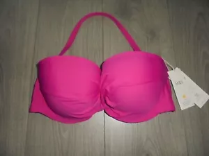 NEW -M&S MARKS & SPENCER PINK UNDERWIRED BANDEAU BIKINI TOP UK SIZE 38D - Picture 1 of 4