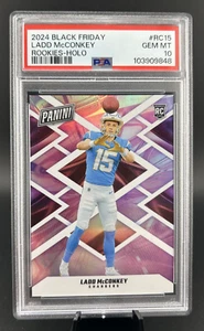 2024 Panini Black Friday #RC15 Ladd McConkey RC Rookie HOLO /150 PSA 10 POP 1 - Foto 1 di 2