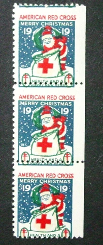 US, 1919 Santa Christmas Seal Triplet, Misperf, Wide Margin, WX24b, MNH Cover