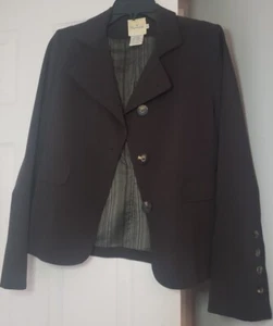 Faconnable size 4 Women chocolate brown boxy contrast buttons bell sleeve blazer - Picture 1 of 5