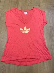 Vintage Y2K Orange Adidas Logo T Shirt V-Neck Summer Size 34 Small - Picture 1 of 4