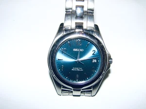 VINTAGE SEIKO Kinetic Auto Relay Uhr 5J22-OB69 BLAU EDELSTAHL - Bild 1 von 8
