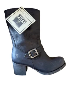 NWT Women’s FRYE Boots Short Buckle Black Leather Size 7.5 - Picture 1 of 13