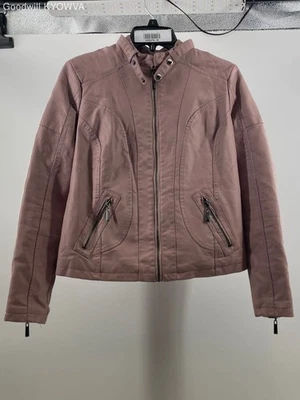 Jou Jou Women's Mauve Faux Leather Moto Jacket w/ Faux Fur Lining Size Small - Image 1 of 3
