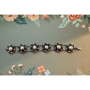 Vintage mexikanisches 980 Silber Armband - floral gewölbtes Design hochreines Silber - Bild 1 von 4