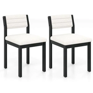 Dining Chair Set of 2 Sherpa Upholstered Kitchen Chairs with Wood Frame White - Picture 1 of 9