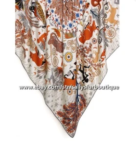 Sallys 70% Cashmere & 30% Silk Tribal Animals Print Double Face Wrap Scarf 53" - Picture 1 of 13