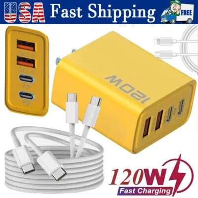 120W 4-Port USB C Fast Wall Charger Block For All Cell Phone iPad Lot - Image 1 of 4