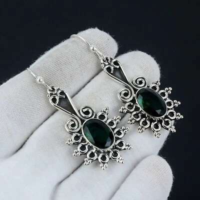 Verde Tormalina Gemma 925 Argento Sterling Orecchino Mano Gioielli Love Regalo - Immagine 1 di 4