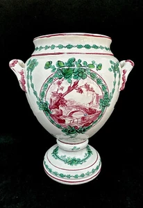 Urna maneggiata ceramica bianca vintage dipinta a mano in Francia rosso e verde - Foto 1 di 15