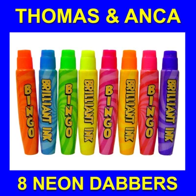 T&A Bingo Dabbers Markers for Bingo Tickets Fluorescent Neon Ink Slimline 8 15ml