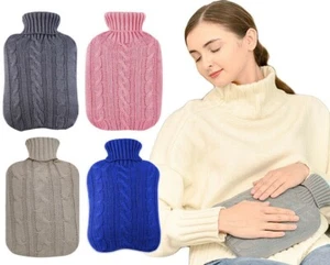 2L Large Hot Water Bottle Quality Hot Water Bottles With Soft Knitted Cover Bag - Picture 1 of 13