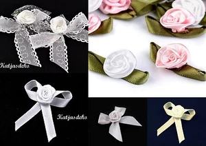 Deko - Schleifen Zier Röschen Verziehren Applikation Scrapbooking Kommunion - Picture 1 of 14