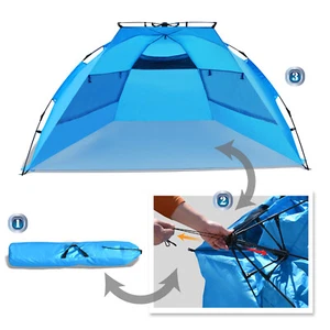 98’’x 53’’x51’’ Easy Up Pop up Instant Beach Tent Canopy Sun Shelter Blue Large - Picture 1 of 9