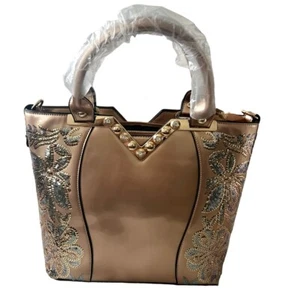 Bolso bandolera para mujer con lentejuelas blando dorado mediano con cremallera - Imagen 1 de 8