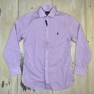 POLO RALPH LAUREN NWT Purple White Slim Fit Easy Care Dress Shirt, Mens 15 32/33