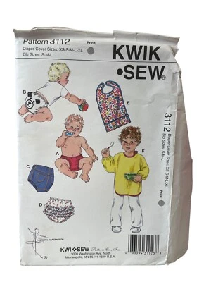 UNCUT FF Sewing Pattern Kwik Sew 3112 Diaper Covers and Bibs Toddler Infant - Image 1 of 2
