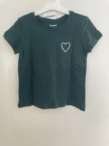 Old Navy Kids Girls Full Of Heart 100% Cotton Short Sleeve Shirt Emerald Isle S - Picture 1 of 3