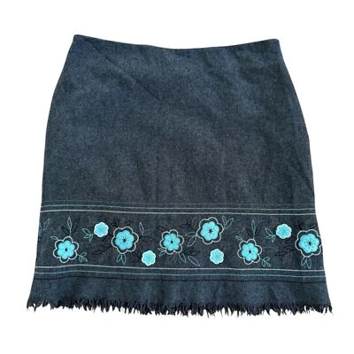 Vestido Granero Mezcla Lana Gris Falda Recta Turquesa Floral Bordado 16 Foto 1 de 4