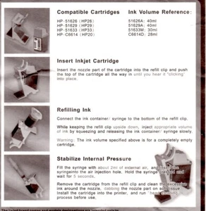 1 clip de herramienta de recarga de cartucho de tinta para HP 26 29 33 20 cartuchos + 1 jeringa - Imagen 1 de 1