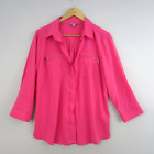 Suzanne Grae Top Womens 12 Pink Blouse Shirt Collar Button-Up Neon Fluro