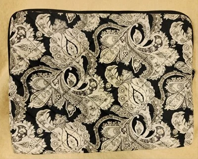 Raymond Waites B&W Fleur-de-lis Paisley Print Laptop Tablet Ipad Estuche Cremallera  Foto 1 de 4