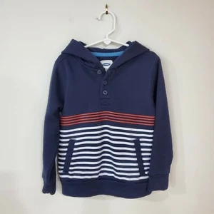 Old Navy Boys Henley Hoodie Pullover XS (5) Striped Navy Blue White EUC  - Picture 1 of 4