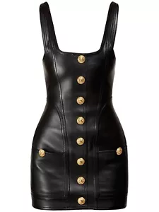 Custom Tailored Leather Dress Women Model Balmain Mini Lambskin Made to Measure - Picture 1 of 6