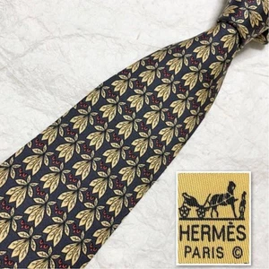 HERMES necktie owl hiding in the trees leaves owl all over pattern 100% silk - Picture 1 of 9