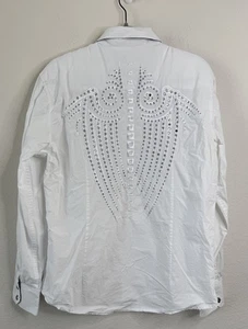 Toku Men’s Western Shirt Rhinestone Embellished Back Sz M White Rodeo Cowboy - Picture 1 of 8
