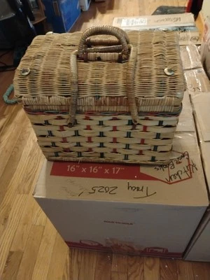 Wicker Rattan Picnic Basket Handles Storage Boho cello Limited Edit  Vintage  - Image 1 of 4