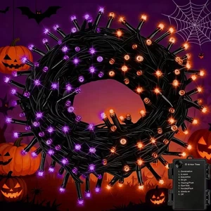 Purple&Orange Halloween Lights, 33FT 100 LED Outdoor String Light with Timer ... - Picture 1 of 7