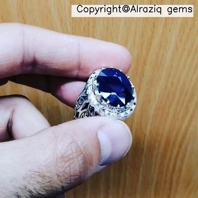 天然大非洲蓝色蓝宝石 Neelam 石戒指 真非洲蓝色蓝宝石 — 第 1/4 张图片