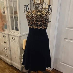 Gunne Sax Jessica McClintock marineblau Samt Pailletten Kleid Damen 13/14 Vintage 90er USA - Bild 1 von 11