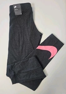 Nike Tight Fit Leggings Girl's Size Large Heather Gray Pink Swoosh  - Picture 1 of 7