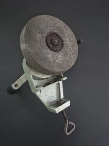 Vintage Hand Crank Stone Grinding 4” Wheel Knife Sharpener Clamp-On Bench Mount - Picture 1 of 3