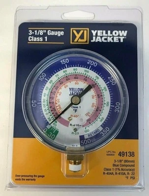 Yellow Jacket 49138 3-1/8" Blue Compound 30" 0-350 psi, R-22 / 404A / 410A Gauge
