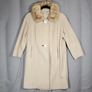 House of Nine Unknown Size California Einiger White Wool Coat Womens Fur Collar - Picture 1 of 12